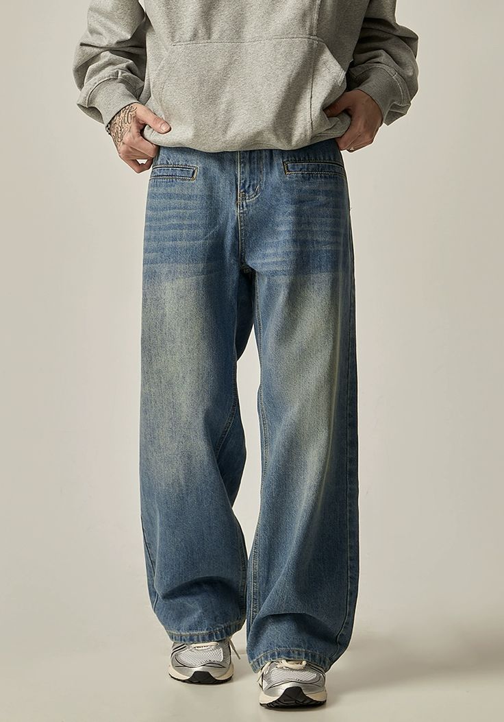 washed wide leg straight denim jeans wn6229
